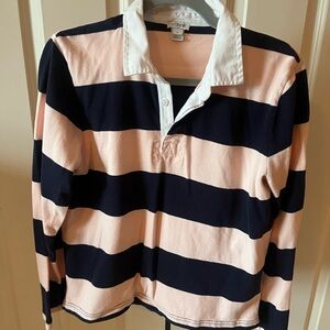 J. Crew Navy and Pink Striped Rugby Polo